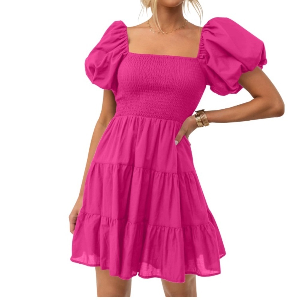 Pink Puff Sleeve‎ Mini Dress